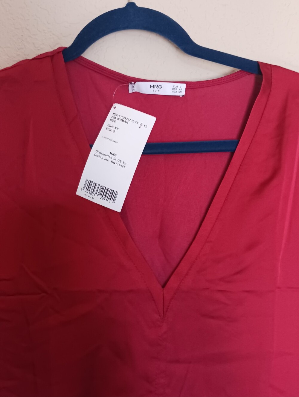 Mango Deep V-Neck Sleeveless Top in Raspberry Red